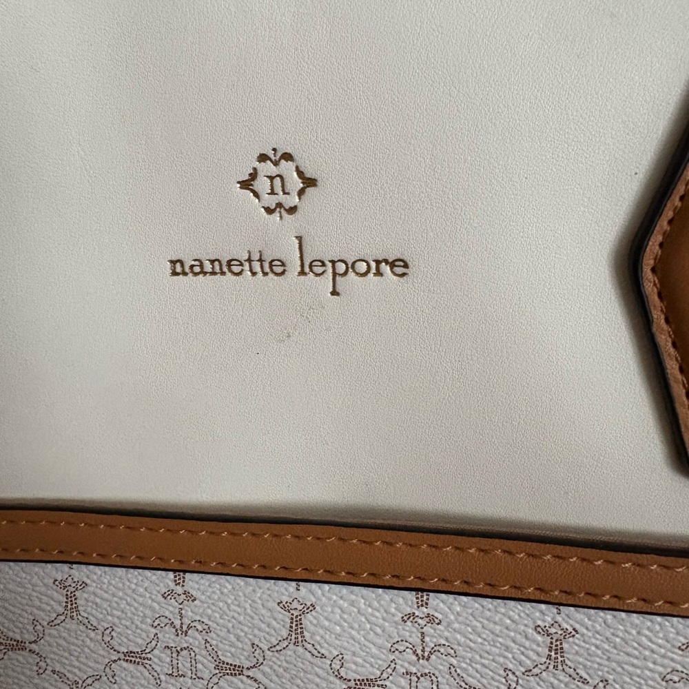 Nanette Lepore White and Tan Shoulder Bag with Textured Design